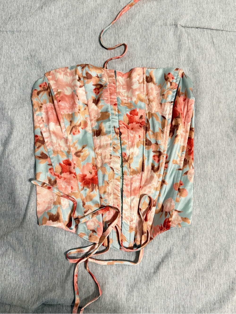 Windsor Floral Corset Top in Pastel Blue, Pink and Brown